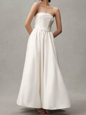 bhldn danielle strapless side slit stretch satin maxi dress Bhldn Danielle Strapless Maxi Dress